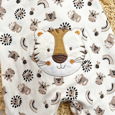 Macacão Malha Trape Zape - Safari e Bumbum Bordado Baby Tigre - Off White